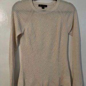 Brooks Brothers Ivory Cable Knit Merino Wool Crew Neck Pullover Sweater S